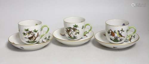 Three matching Herend teacups and saucers (one a.f.), patter...