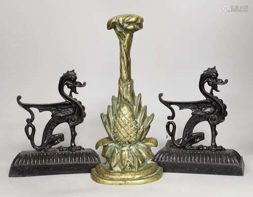 A pair of cast iron seated lion dog doorstops, together with...