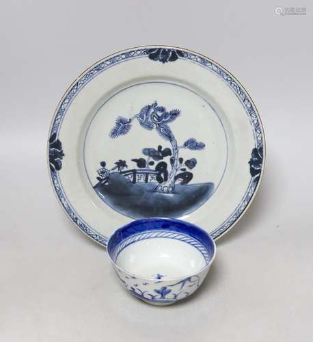 An 18th century Chinese blue and white plate, together with ...