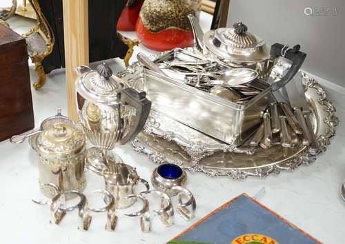 Hukin and Heath silver plated tray, another similar tray, cu...