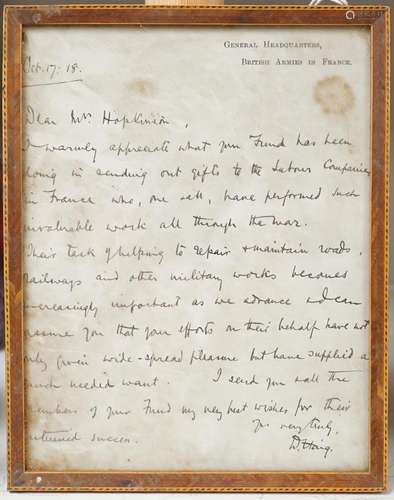 WWI interest- An autograph letter, signed by Douglas Haig 17...