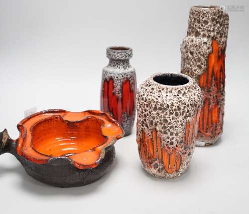 Set of four West German Art Pottery items; a Scheurich volca...