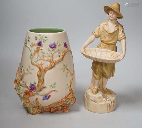 A Royal Dux figure of a water carrier and a Clarice Cliff fo...