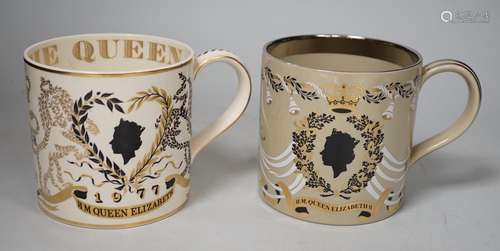 Richard Guyatt for Wedgwood. Two Royal commemorative mugs. T...