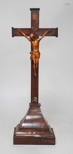 A carved wood Corpus Christi, 49cms high,