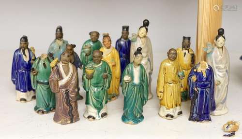 Fifteen Chinese Shiwan type glazed pottery figures, early 20...