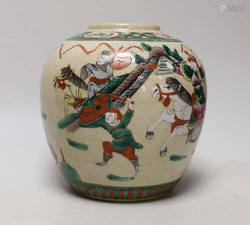 An early 20th century Chinese famille rose crackle glaze gin...