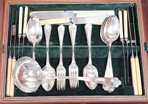 A canteen of plated cutlery, monogrammed D, boxed