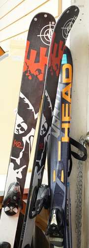 A pair of K2 skis, a pair of Head intelligence skis and a pa...