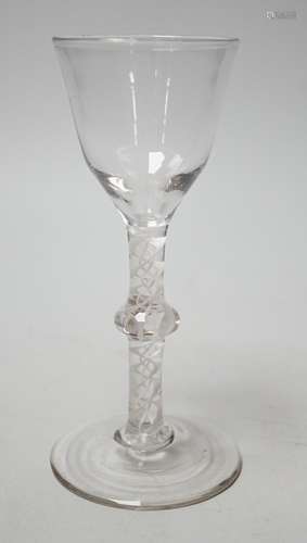 Mid 18th century opaque-twist stem wine glass. 16cm tall