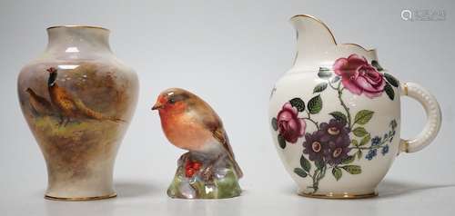 A Royal Worcester James Stinton vase with pheasant decoratio...