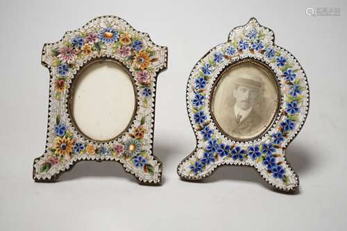 Two Italian micro mosaic photo frames. 10cm tall