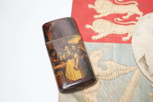 A 19th century Continental painted toleware cigar case and a...