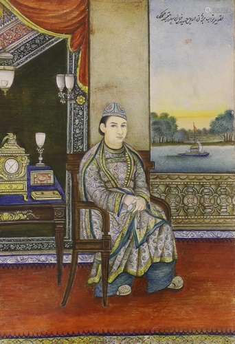 Indian school, miniature watercolour, Portrait of the Nawab ...