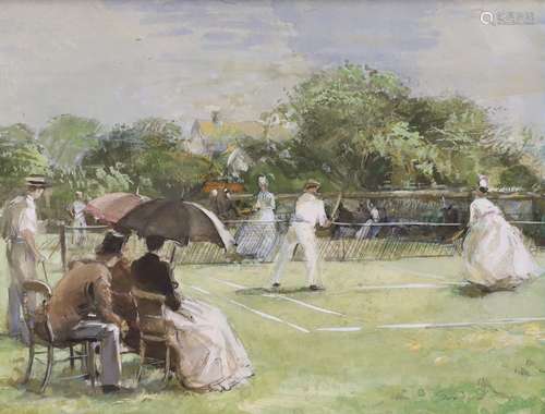 John Strickland Goodall (1908-1996), watercolour, Tennis, si...