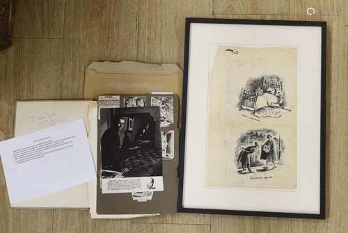 Felix Kelly (1916-1994), two pen and ink cartoons, Jerrys ov...