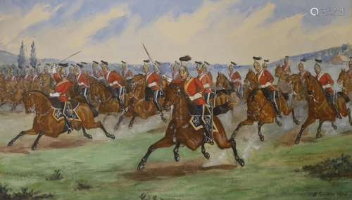 Richard Simkin (1840-1926), watercolour, Charging Cavalry, s...