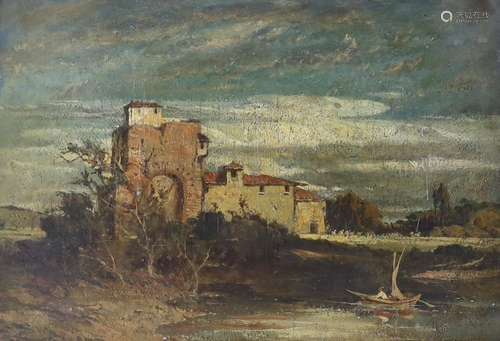 After Constable, oil on panel, French waterside farmstead, 2...