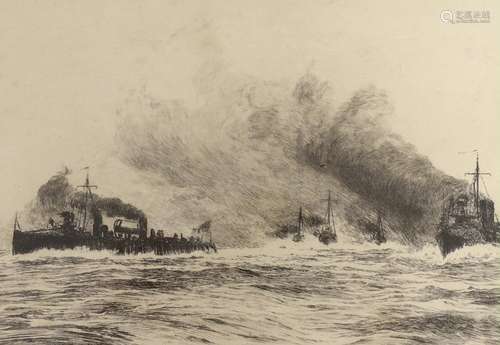 William Lionel Wyllie (1851-1931), drypoint etching, Warship...