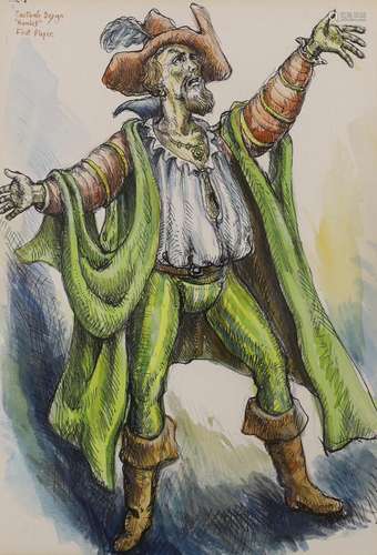 Modern British, watercolour, Costume design for Hamlet First...