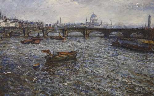 Boyd Merson, oil on canvas, View along The Thames with St Pa...