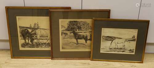 B. Rowland, three drypoint etchings, Holiday, Just an Idea a...