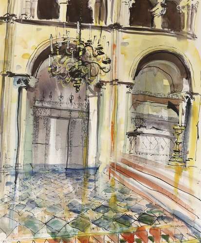 Ian Weatherhead (b.1932), ink and watercolour, Palazzo inter...