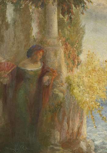 English School c.1900, oil on canvas, Italianate figure besi...