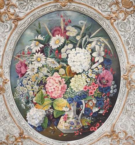 Middleton Holding, oil on canvas, Still life of flowers in a...