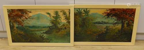 Asian School, pair of oils on canvas, River landscapes, 47 x...