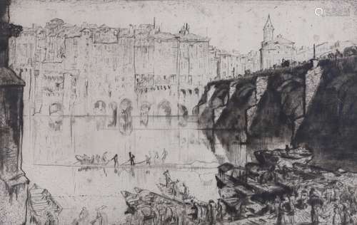 Sir Frank Brangwyn (1867-1956), drypoint etching, Italian ri...