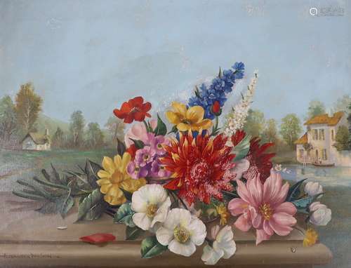 Alexander Wilson, oil on board, Still life of flowers in a l...