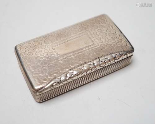 A late George IV engraved silver rectangular snuff box, with...