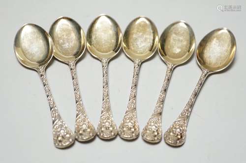 A set of six Edwardian silver gilt preserve spoons, Goldsmit...