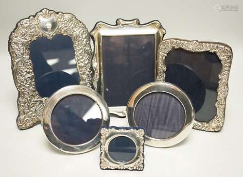 Six assorted modern silver mounted photograph frames, larges...