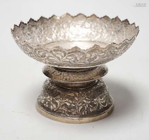 A Chinese Straits embossed white metal stem bowl, diameter 1...