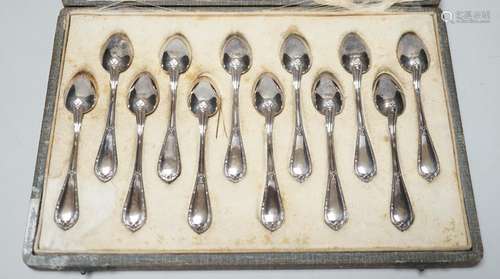 A cased set of twelve Belgian? 800 standard white metal coff...