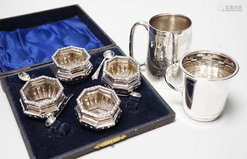 A late Victorian engraved silver christening cup, a later si...