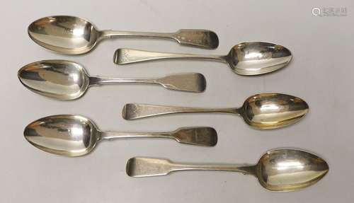 Four assorted 19th century silver table spoons, 9.5oz and tw...