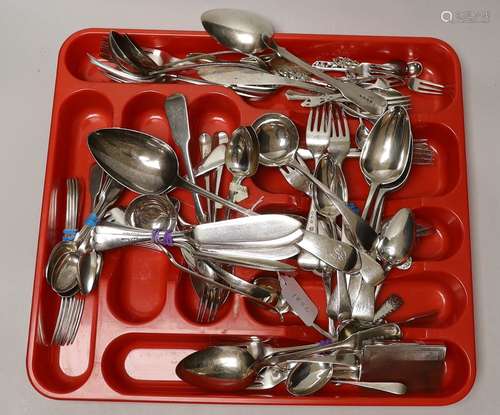 A large quantity of mixed silver cutlery, various dates, mak...