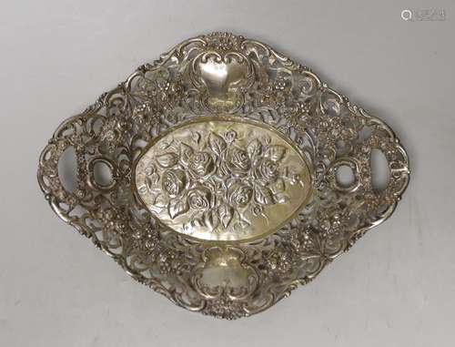 A continental pierced 800 standard white metal oval dish, 22...