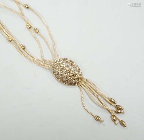 A modern Italian 375 yellow metal multi strand drop tassel n...