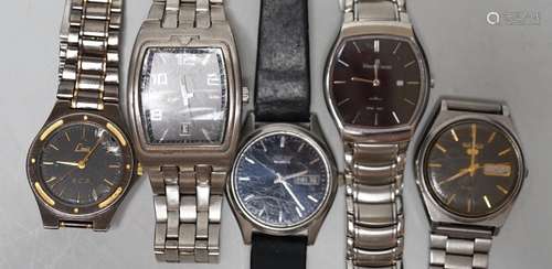 Five assorted modern gentlemans steel wrist watches, includi...