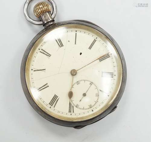 A Swiss 935 white metal open face pocket watch, with Roman d...