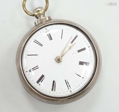 A 19th century silver pair cased keywind verge pocket watch,...