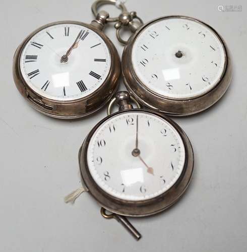 Three 19th century silver pair cased keywind verge pocket wa...