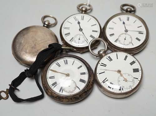 A 19th century silver pair cased keywind verge pocket watch,...