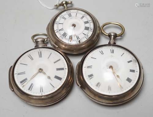 An 18th century silver pair cased keywind verge pocket watch...