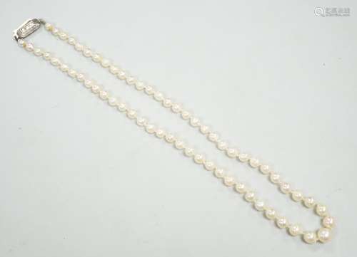 A single strand culture pearl necklace, with paste set sterl...