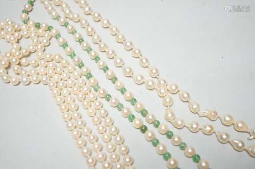 A Mikimoto single strand cultured pearl and green quartz? be...